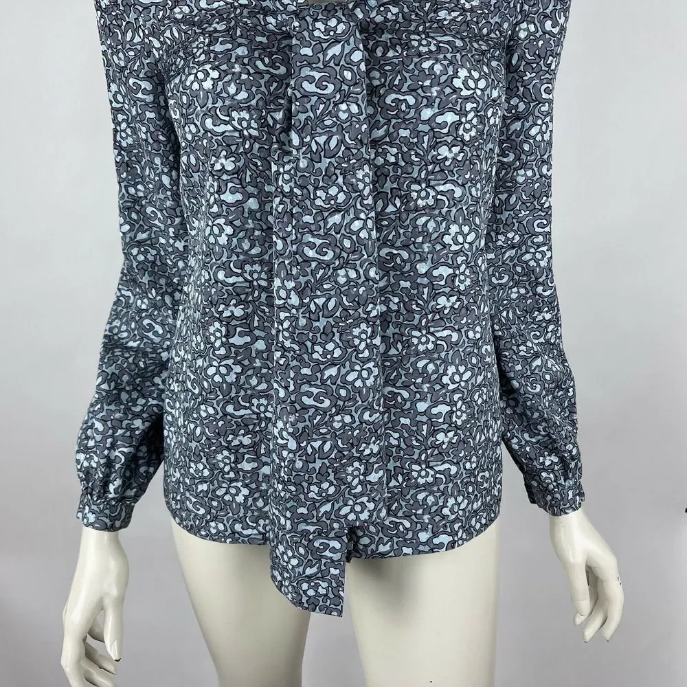 Tory Burch Silk‎ Nicki Bow Blouse Long Sleeve Button-Up Floral Top Shirt Women 0